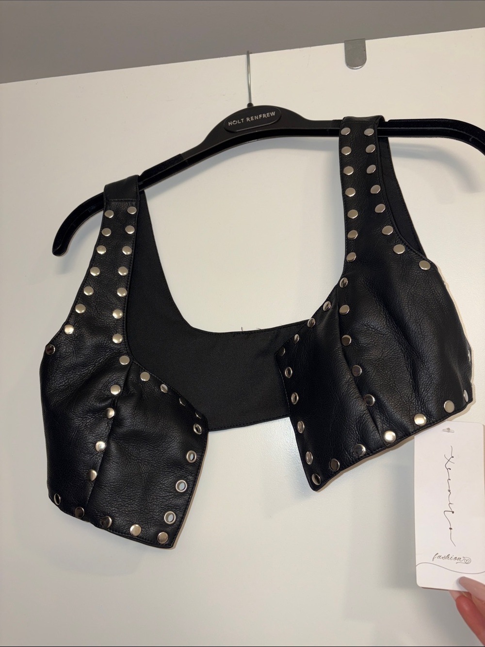 Studded Black Faux Leather Cropped Vest - Unbranded